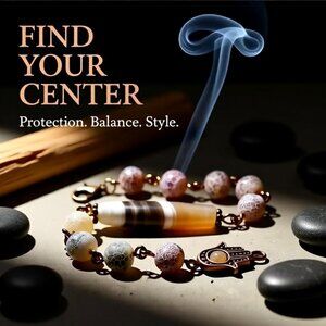 Hamsa Hand Blessing Bracelet! Lovely Shades of Brown! Mixed Agate Beads + Copper